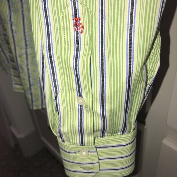 Robert Graham Green and Blue Stripe Button Down XL - Picture 3 of 8